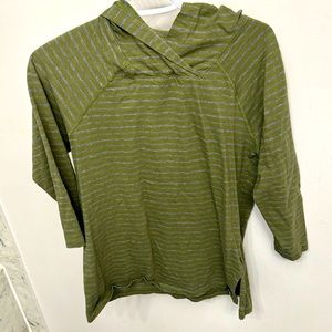 SOLD/ North Face. Green and grey striped north face 3/4 sleeved top.